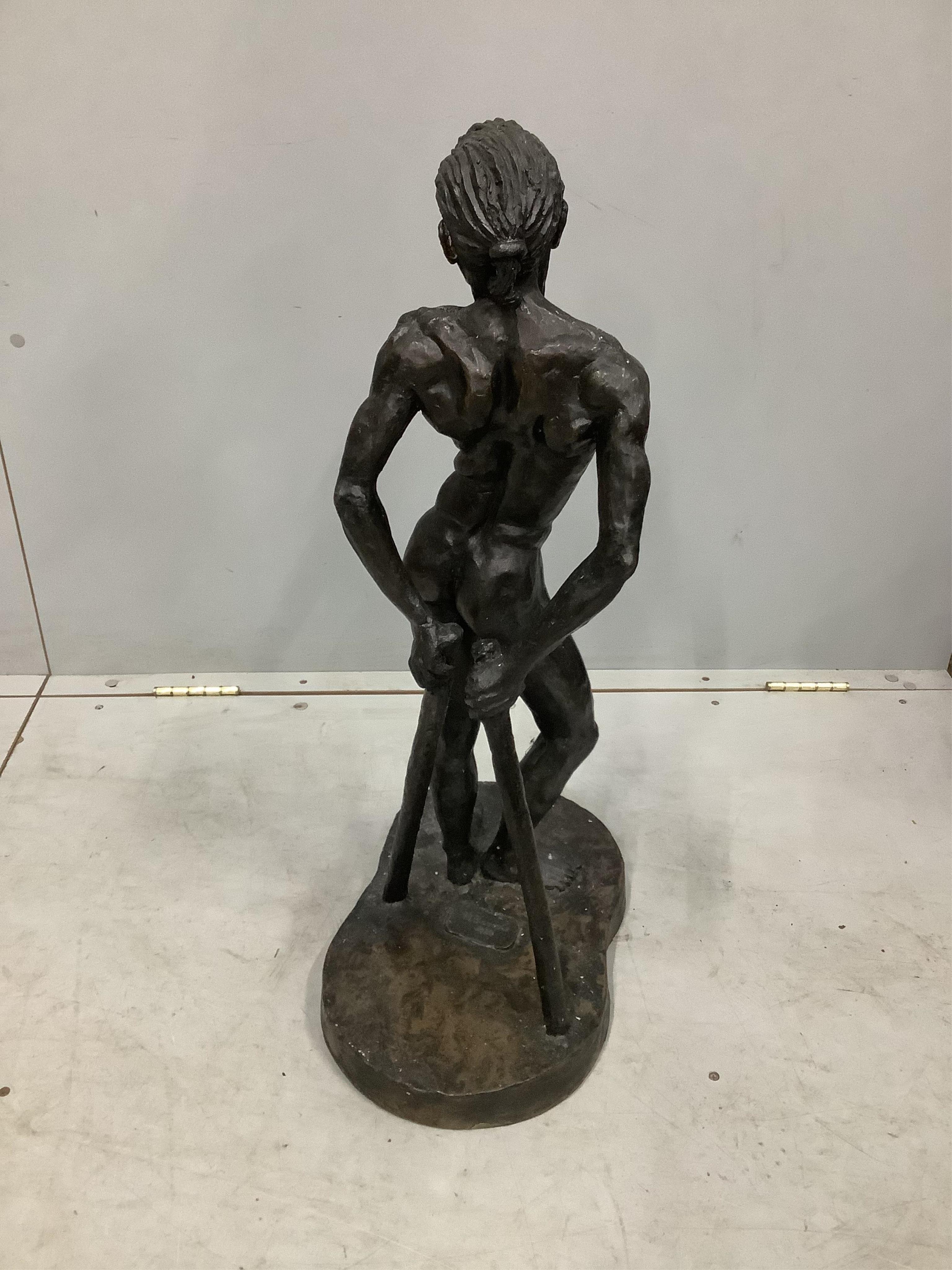 Norman Barrow (Modern British). A bronzed composition sculpture, standing male nude, height 76cm. Condition - fair